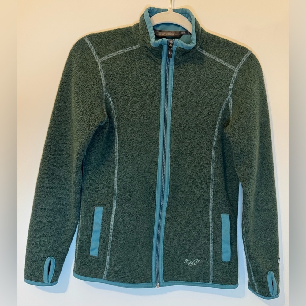 Kuhl Women's Tara Full Zip Alpaca Fleece Teal Blue Thumb Holes Size XS